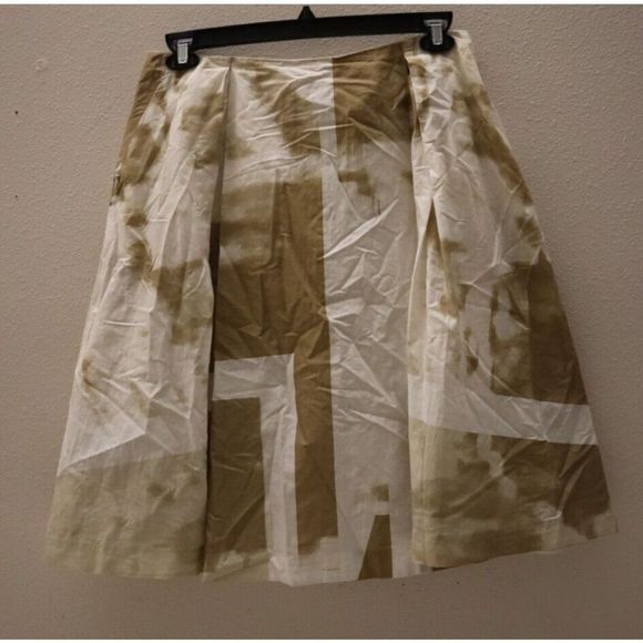 Jil Sander Women Sz 42/US 10 Beige Ivory Brown Back Zip Mid-Length Pleated Skirt - Picture 1 of 11
